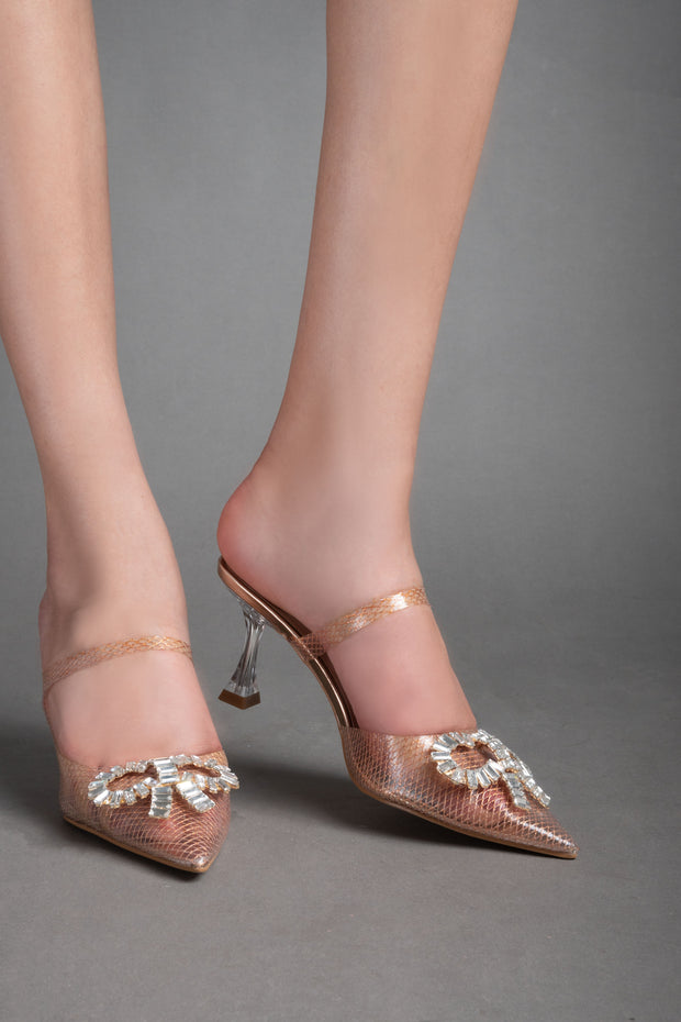 Shinny See Through Heels - Champagne