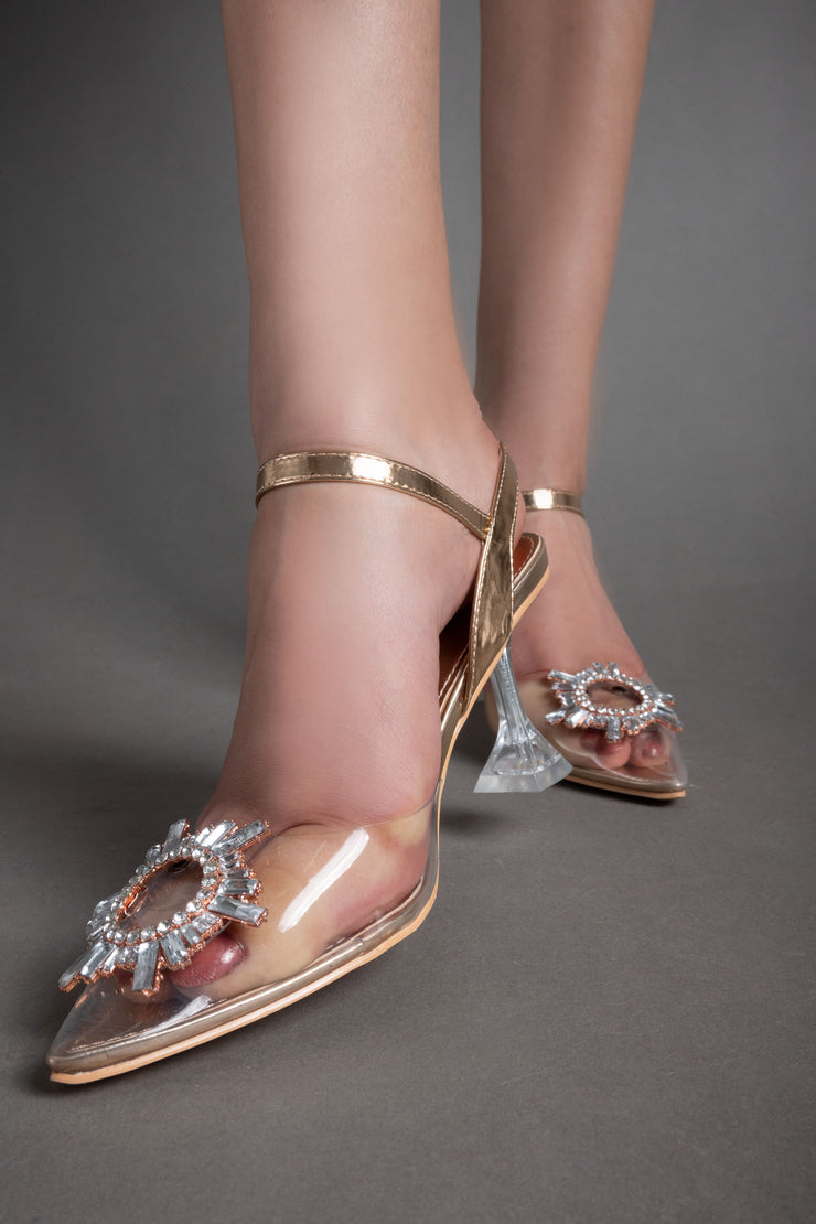 Metallic Glow Heels - Champagne