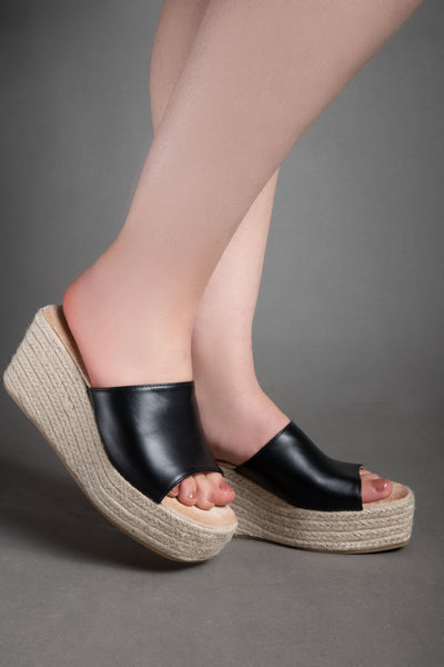 Espadrille Platform Sandals - Black