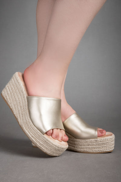 Espadrille Platform Sandals - Gold