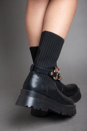 Chunky Golden Chains Boot Half Boot - Black