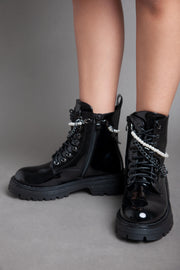 Pearl Chain Patent Boots