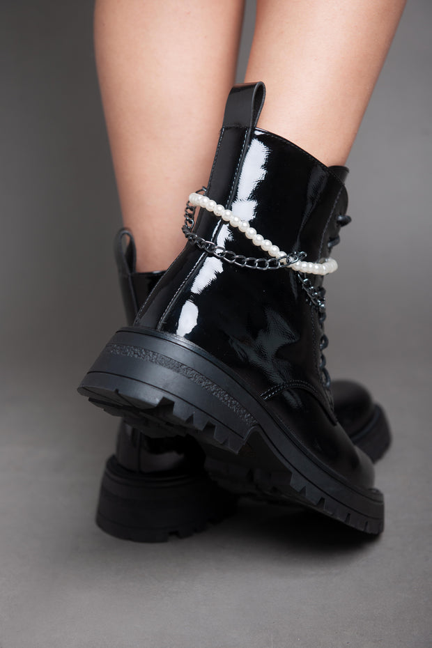 Pearl Chain Patent Boots