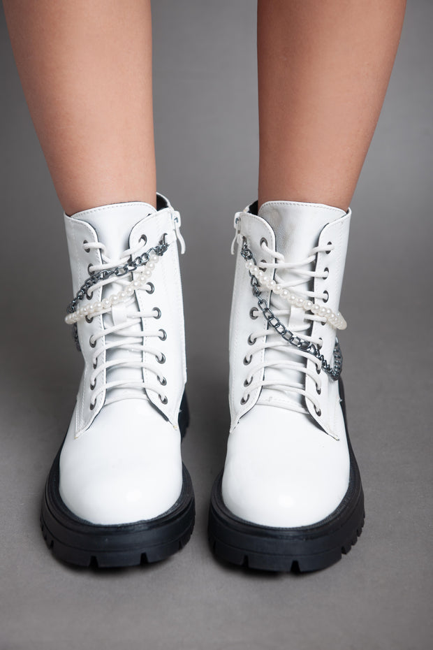 Pearl Chain Patent Boots