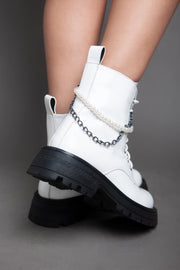 Pearl Chain Patent Boots