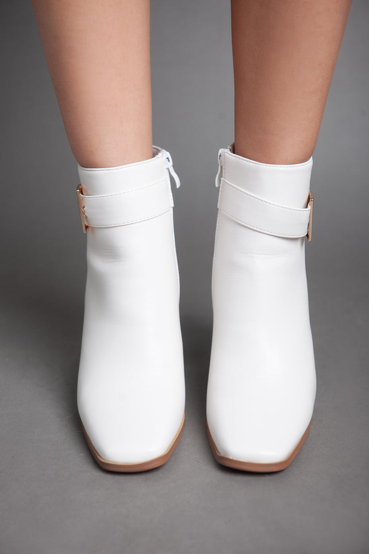 Elegent Leather Booties - White