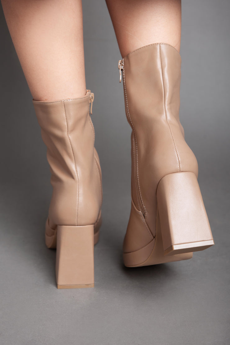 Squared Heeled Half Boot - Camel