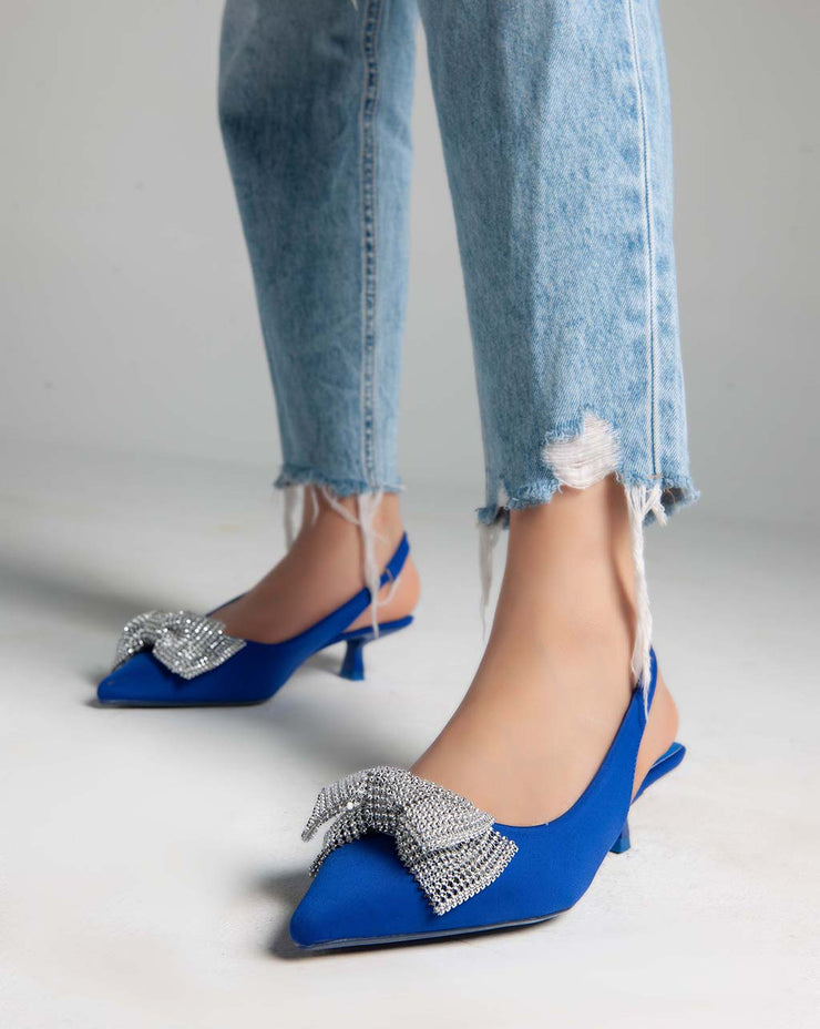 Low Heels Sling Back Pumps - Blue