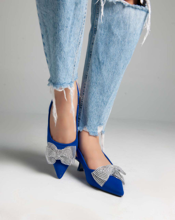 Low Heels Sling Back Pumps - Blue