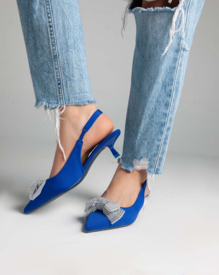 Low Heels Sling Back Pumps - Blue