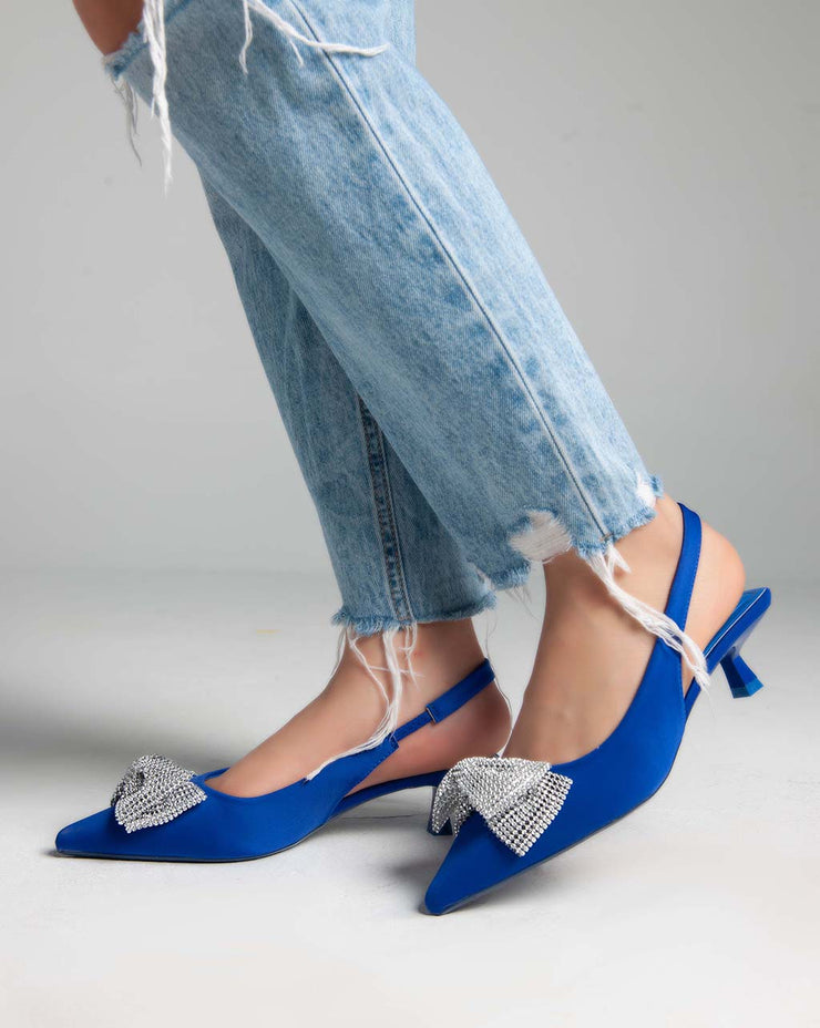 Low Heels Sling Back Pumps - Blue