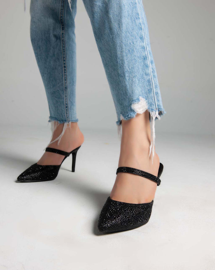 Closed Toe Strass Mules - Sandals - Black