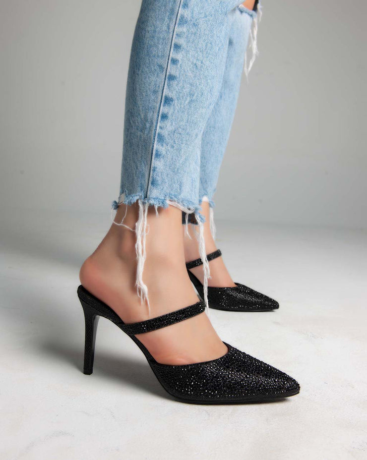 Closed Toe Strass Mules - Sandals - Black