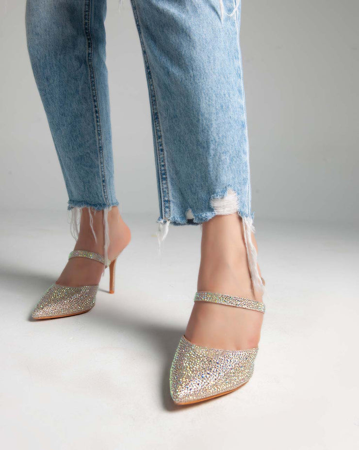 Closed Toe Strass Mules - Sandals - Gold