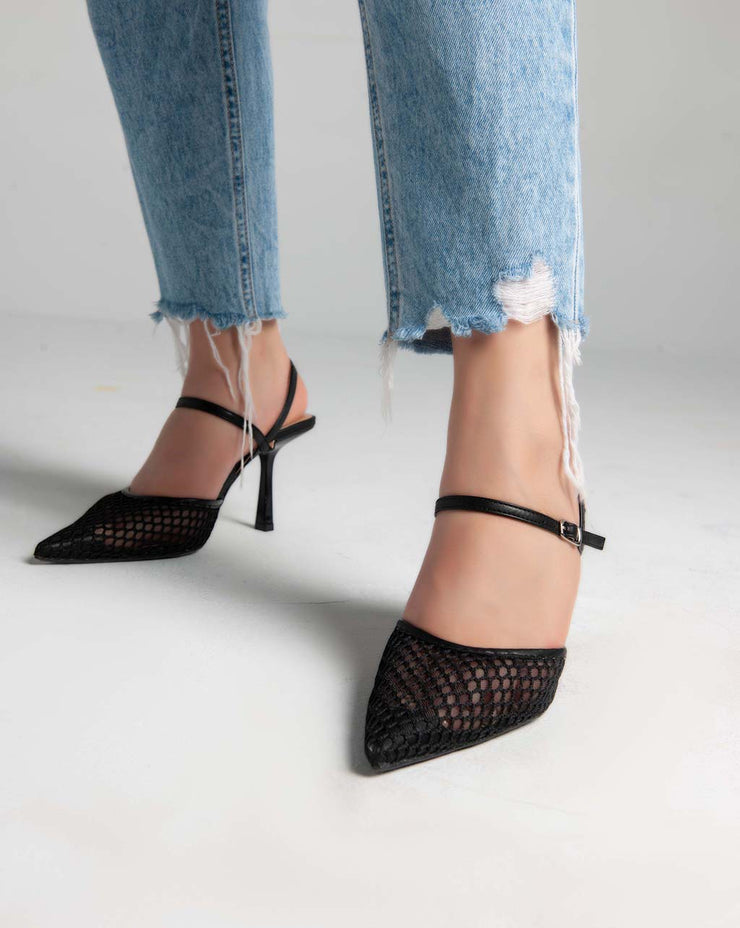 Net Ankle Strap - Sandals - Black