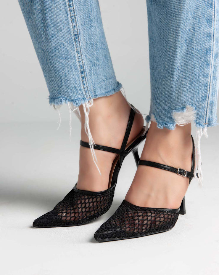 Net Ankle Strap - Sandals - Black