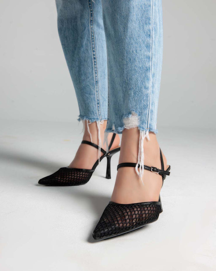 Net Ankle Strap - Sandals - Black