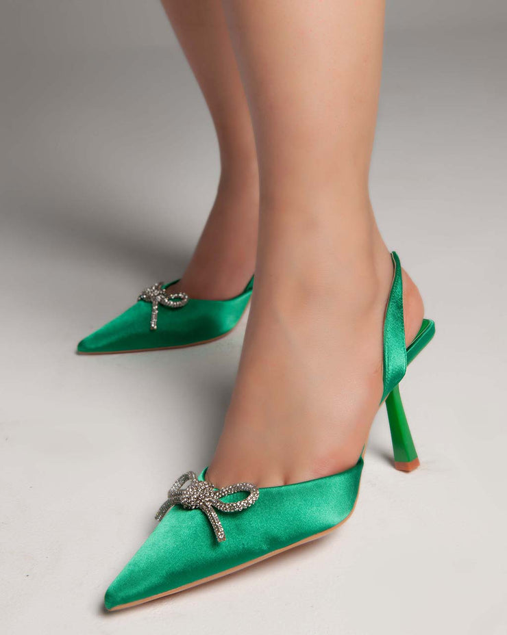 High Heels Sling Back Pumps - Green