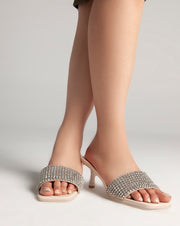 Strass Opened Toe Mules - Sandals - Beige