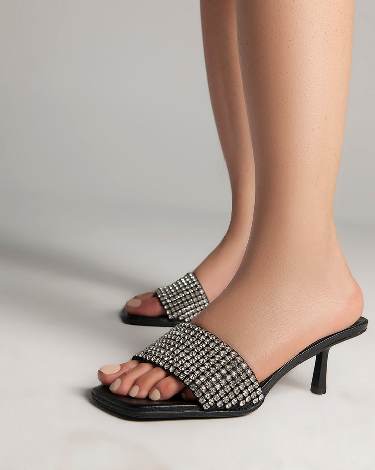 Strass Opened Toe Mules - Sandals - Black