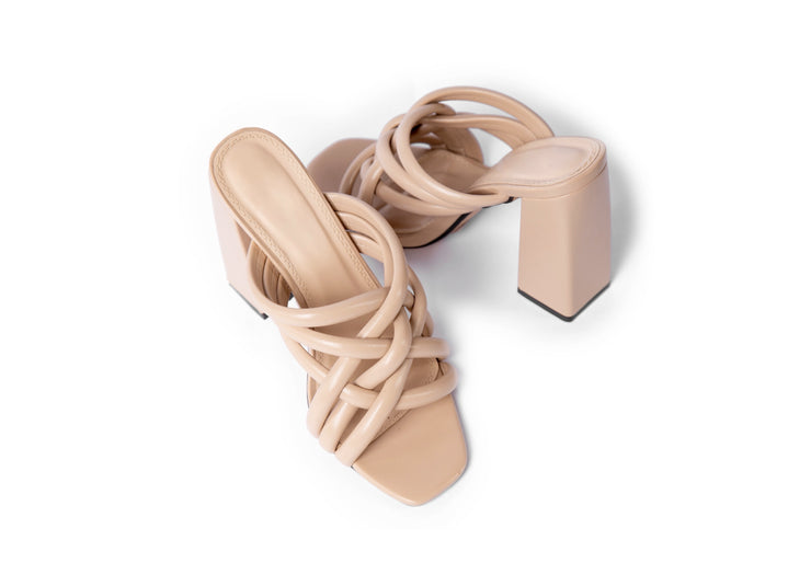 Strappy chunky heeled mules - Sandal Heels - Beige