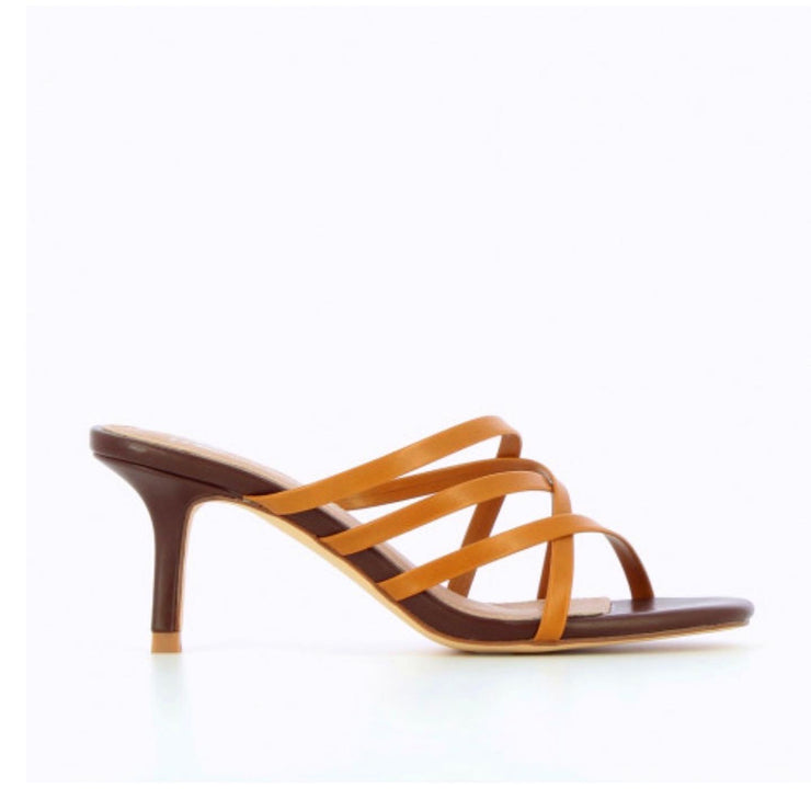 Strap Mules With Heel - Camel