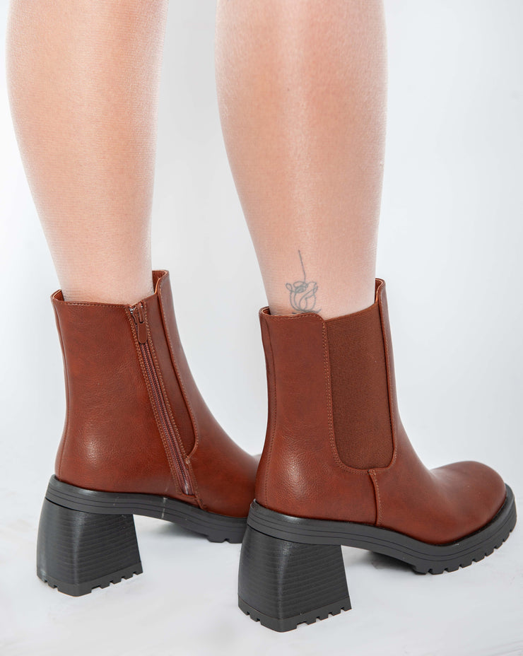 Warm Biker Ankle Boots - Camel