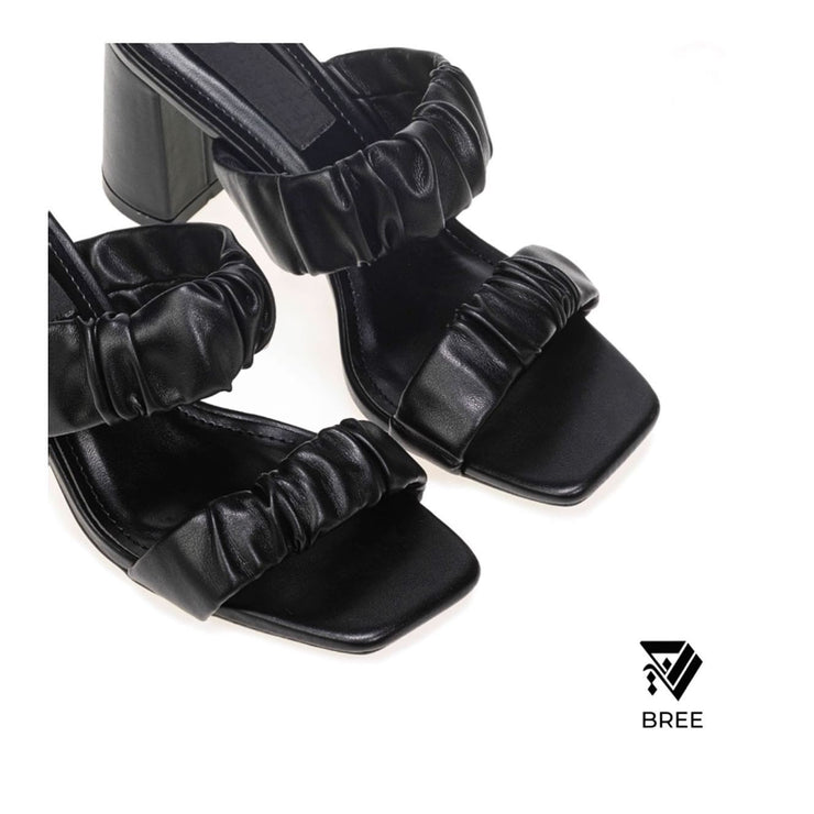 Double strap ruched - Sandal Heels - Black