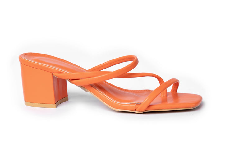 Two Band Chunky Mules - Sandal Heels - Orange