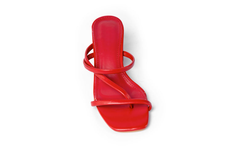 Two Band Chunky Mules - Sandal Heels - Red