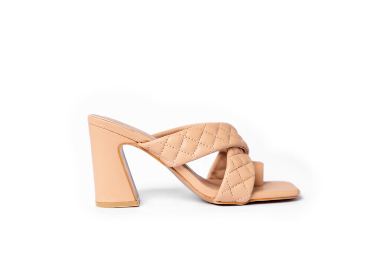 Cross Quilted strap mules - Sandal Heels - Beige