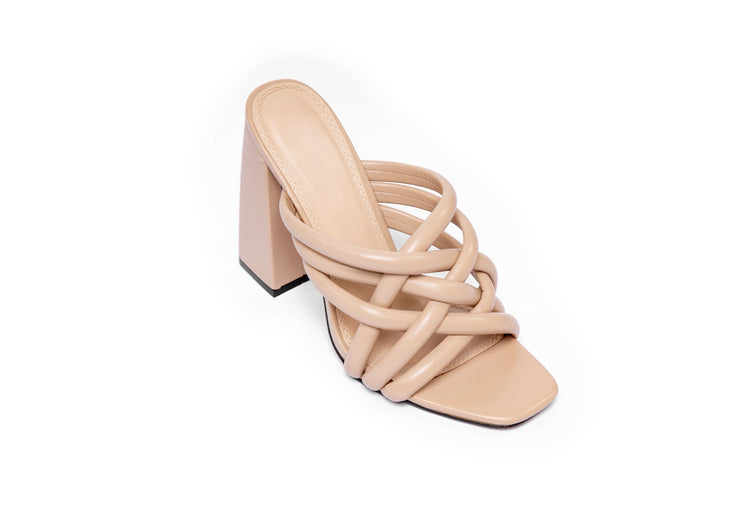 Strappy chunky heeled mules - Sandal Heels - Beige