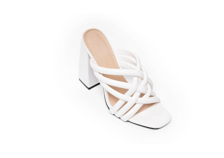 Strappy chunky heeled mules - Sandal Heels - White