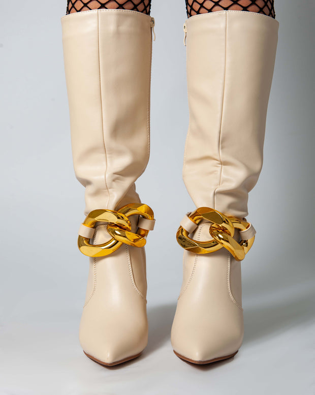 Flare heel knee highboots - Beige I