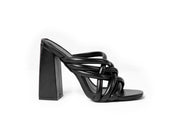 Strappy chunky heeled mules - Sandal Heels - Black