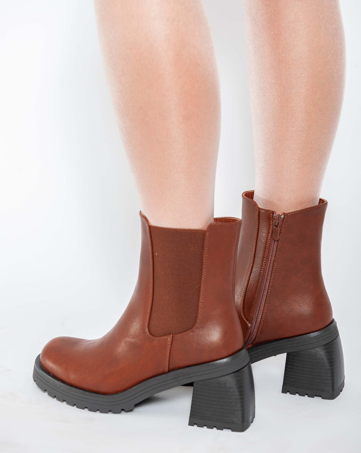 Warm Biker Ankle Boots - Camel