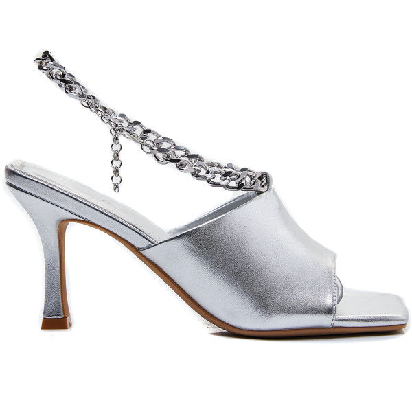 metallic chain heeled mules - Sandal Heels - Silver