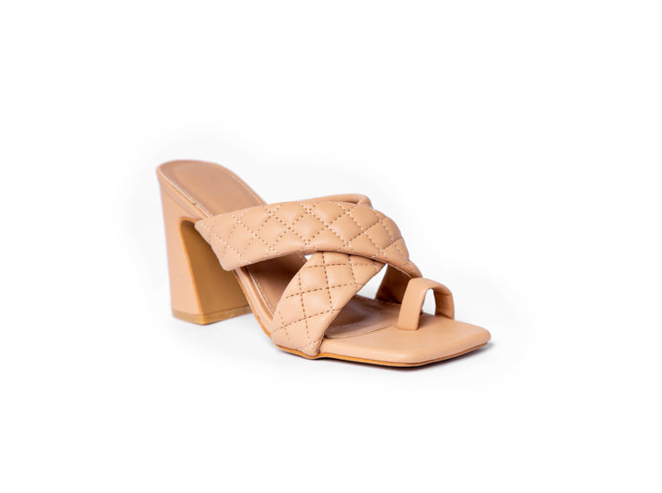 Cross Quilted strap mules - Sandal Heels - Beige