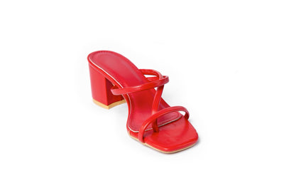 Two Band Chunky Mules - Sandal Heels - Red