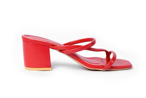 Two Band Chunky Mules - Sandal Heels - Red