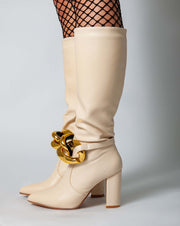 Flare heel knee highboots - Beige I